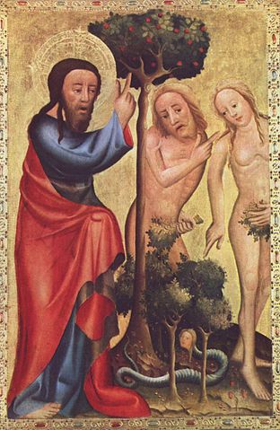 Dieu reproche à Adem et Ève d'avoir mangé le fruit défendu - Peinture de Meister Bertram von Minden, 1375-1383