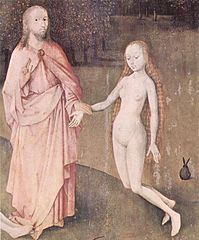 Jésus prenant la main d'Ève, peinture de Jérôme Bosch, 1500